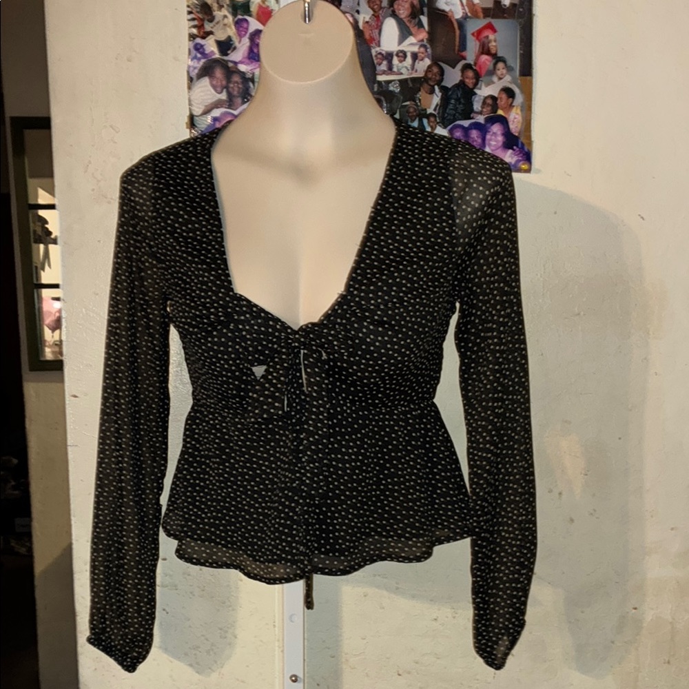💥Abercrombie & Fitch Black Blouse with White Dots